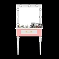 Modern Pink And White Dressing Table With Round Bulb Mirror And Cosmetics 3d model