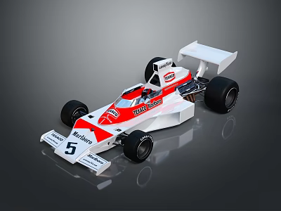 McLaren Red And White Race Car With Number 5 Texaco Logo Rear Wing And Tires 3d model