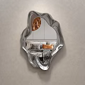 Modern Silver Twisted Mirror Reflecting Room Interior With Sofa And Pillows 3d model