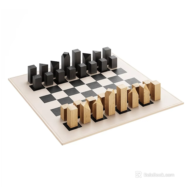 Classic Wooden Chessboard With Black And White Pieces Arranged On Checkerboard Surface 3d model 
