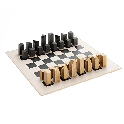 Classic Wooden Chessboard With Black And White Pieces Arranged On Checkerboard Surface 3d model