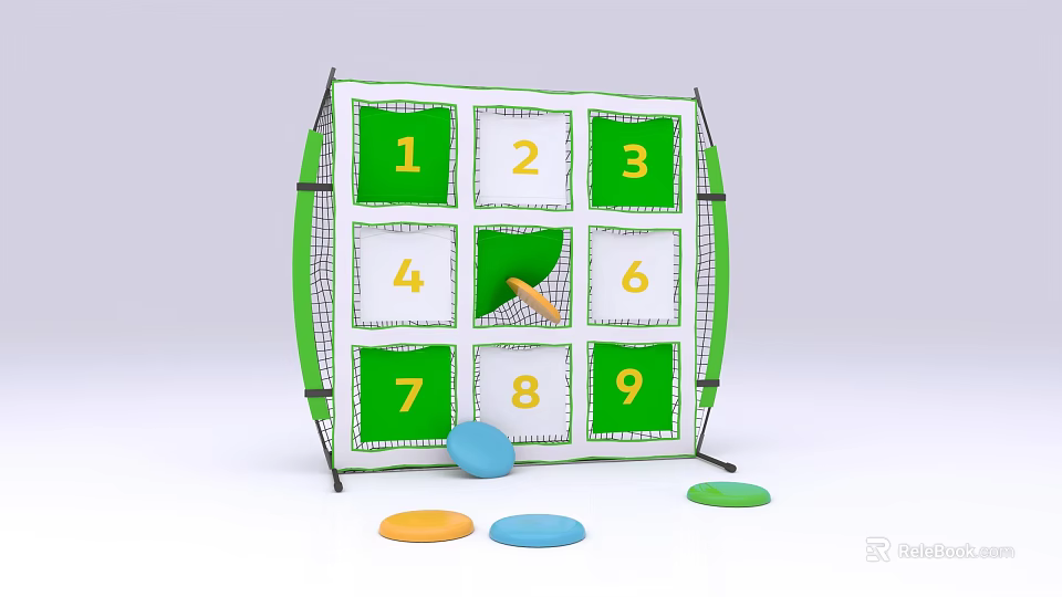 Interactive Zone Nine Grid Number Board Game With Colorful Throwing Discs For Family Fun 3d model 