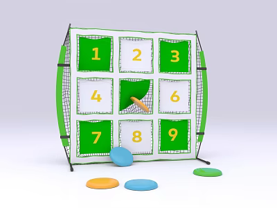 Interactive Zone Nine Grid Number Board Game With Colorful Throwing Discs For Family Fun 3d model