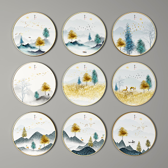 New Chinese Round Frame Painting Decorative Painting 3d model