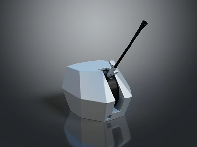 Scenic White Polyhedral Mountain Peaks With Black Long Pole And Smooth Water Reflection 3d model