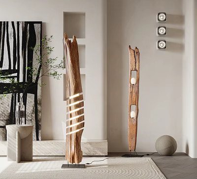 Modern Natural Wooden Floor Lamp With Tree Trunk Shape And Warm Light For Interior Design 3d model