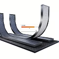 Modern Landscape Sculpture With Three Curved Metal Structures And Textured Base