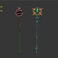Fantasy Magic Staffs Design With Spiral Green Vines And Yellow Star Blue Gem