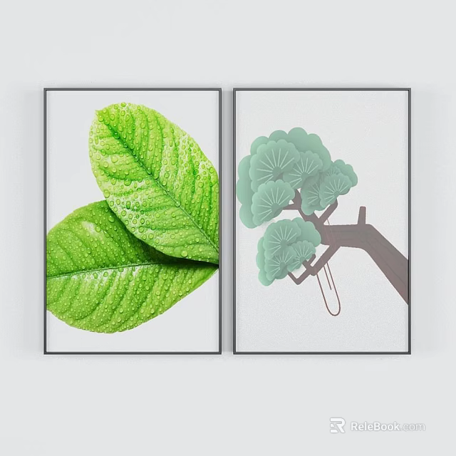 Modern Storage Lockers With Green Leaf Decor And Pine Tree Design Elements 3d model