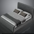 Modern Gray Bed With Tufted Headboard Gold Legs And Stylish Bedding