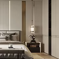 Modern Bedroom Interior Design With Striped Headboard Wall Pendant Lights Nightstands And Bed Bench