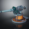 Vintage Artillery Cannon With Metal Structure Wooden Base And Mechanical Parts