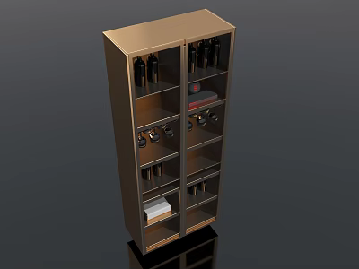 Modern Metal Wine Cabinet with Multiple Shelves for Wine Bottles and Glass Storage 3d model
