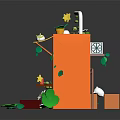Cartoon Street Stall Scene Featuring Yellow Awning Green Decor White Rabbit Steps And Flowers