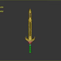 Golden Scepter With Ornate Decorative Chains Spiked Top And Crystal Base