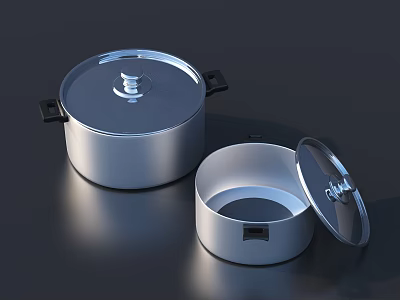 Large And Small Aluminum Cooking Pots With Lids And Black Handles For Kitchen Use 3d model