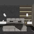 Contemporary Bedroom Design Featuring Comfortable Bed Gray Wall Wooden Accents And Pendant Light