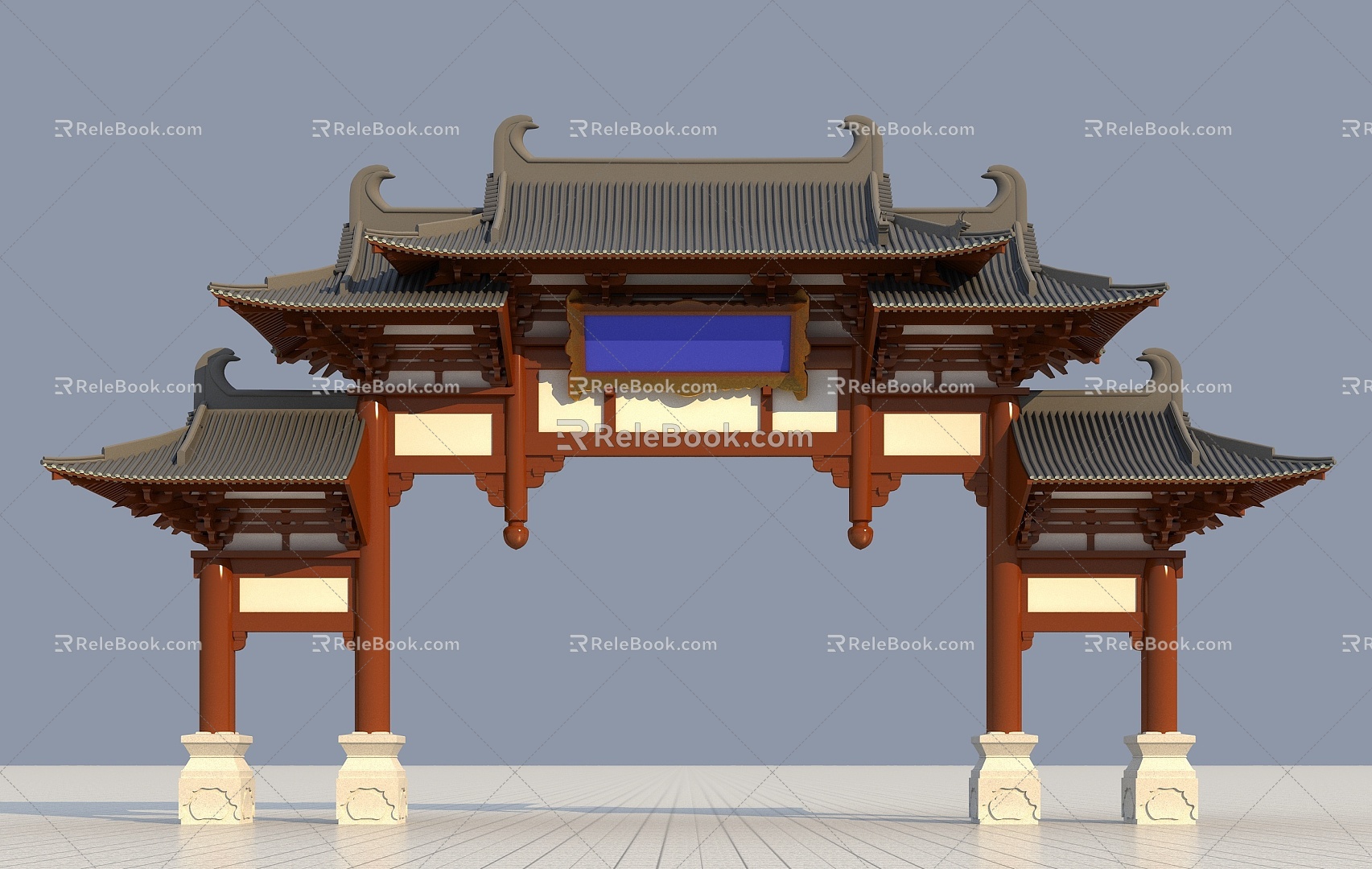 Ancient Archway Ancient Architecture Chinese New Chinese Style Gate Effect Diagram Courtyard Landscape 3d model