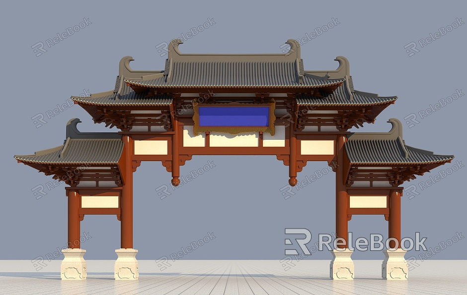 Ancient Archway Ancient Architecture Chinese New Chinese Style Gate Effect Diagram Courtyard Landscape model