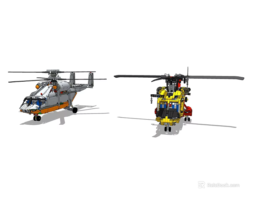 Two Different Helicopter Models Made With Colorful Plastic Building Blocks 3d model 