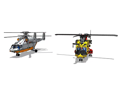 Two Different Helicopter Models Made With Colorful Plastic Building Blocks 3d model