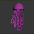 Vibrant Pink Jellyfish With Long Flowing Tentacles On Gray Background With Reflection 3d model