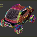 Futuristic Red Off Road Concept Car With Yellow Accent Lights And Large Wheels