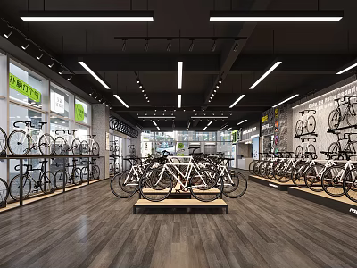 Modern Bicycle Store Interior With Multiple Bicycles On Shelves And Bright Lighting 3d model