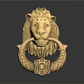 Golden Lion Head Door Handle with Ornate Metal Ring Design for Elegant Home Decor