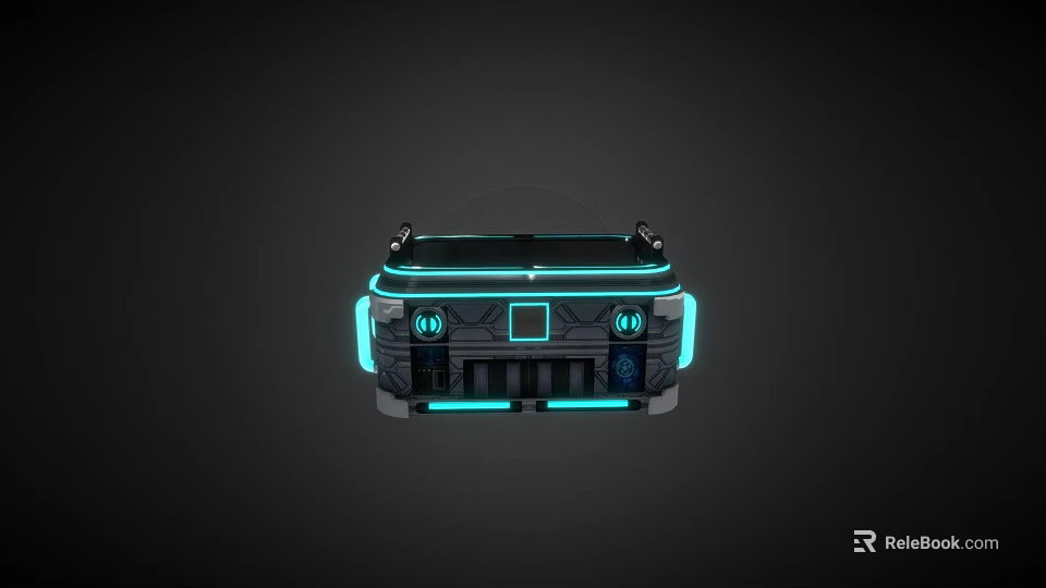 Futuristic Tech Device With Black Body And Blue Illuminated Elements On Panel 3d model 