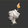 3D Female Head Character Model With White Hair And Lit Candle Flame On Top