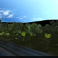 Beautiful Garden Landscape With Green Lawn Trees Mountain View Blue Sky And White Clouds