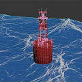 Red Lighthouse Inspired Decorative Furniture Piece With Blue Wave Patterns 3d model