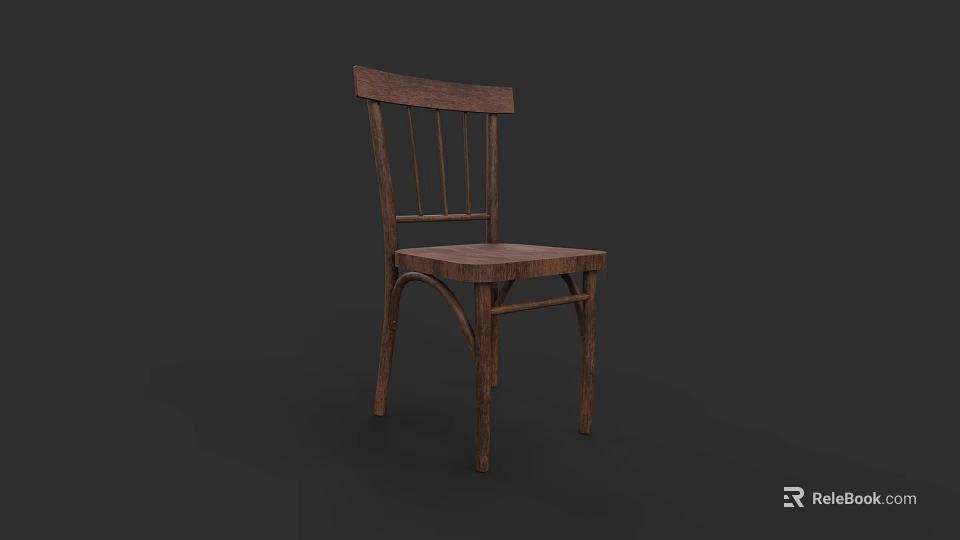 Classic Wooden Dining Chair With Slatted Backrest And Curved Legs Design 3d model 