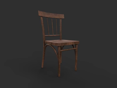 Classic Wooden Dining Chair With Slatted Backrest And Curved Legs Design 3d model