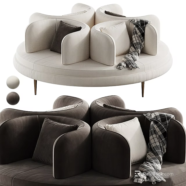 Modern Public Chair Design With White And Dark Brown Velvet Upholstery Pillows And Plaid Blanket 3d model 