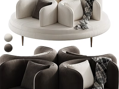 Modern Public Chair Design With White And Dark Brown Velvet Upholstery Pillows And Plaid Blanket 3d model
