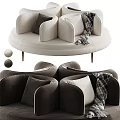 Modern Public Chair Design With White And Dark Brown Velvet Upholstery Pillows And Plaid Blanket
