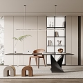 Modern Home Study Desk Bookcase Ornaments Vase Book Single Chair Stool Decorative Cabinet Computer 3d model