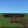 Wooden Roadway Facilities On Green Grass Field With Circular Design And Winding Pathways