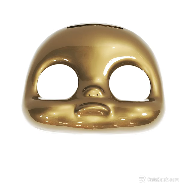 Golden Smooth Glossy Mask With Circular Eye Holes Small Nose And Downward Mouth 3d model 