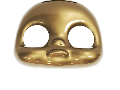 Golden Smooth Glossy Mask With Circular Eye Holes Small Nose And Downward Mouth 3d model