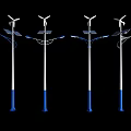 Outdoor Lights With Solar Panels Wind Turbines And White Blue Poles