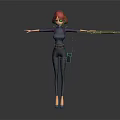 3D Character With Red Hair Green Glasses Gray Bodysuit Purple Sleeves Gun Holster And High Heels