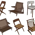 Single Chairs In Various Styles With Wooden Frames And Woven Seats