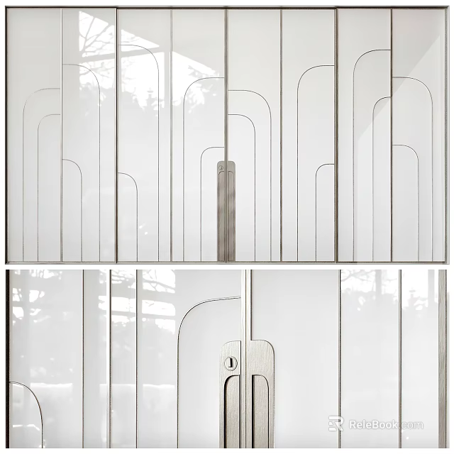 Modern Glass Sliding Doors with Sleek Metal Frame and Curved Lines for Interior Design 3d model 