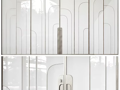 Modern Glass Sliding Doors with Sleek Metal Frame and Curved Lines for Interior Design 3d model