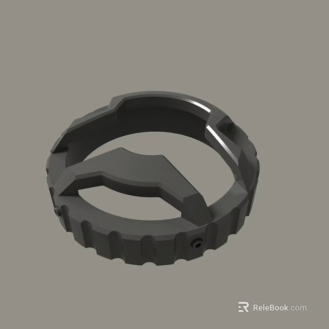 Black Mechanical Ring With Handle And Grooved Surface For Industrial Applications 3d model 
