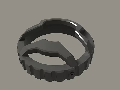 Black Mechanical Ring With Handle And Grooved Surface For Industrial Applications 3d model