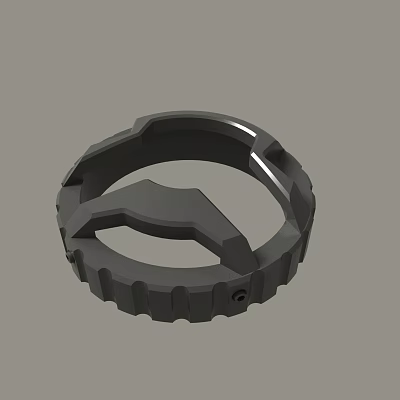 Black Mechanical Ring With Handle And Grooved Surface For Industrial Applications 3d model